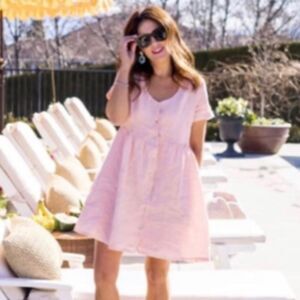 Jillian Harris X Priv 100% Linen Pink Peach Button Mini Dress